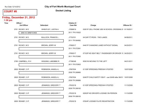 COURT #1 Friday, December 14, 2012 - City of Fort Worth