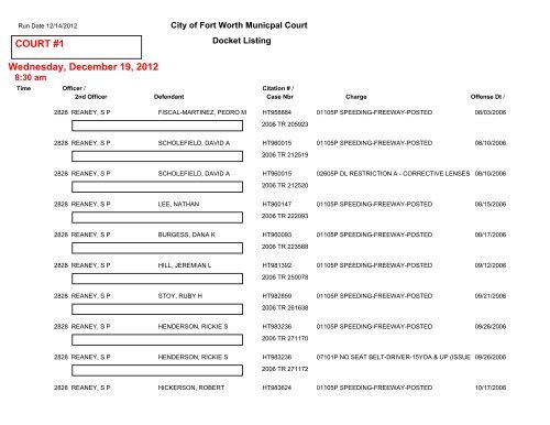 COURT #1 Friday, December 14, 2012 - City of Fort Worth