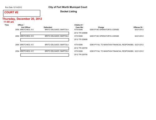 COURT #1 Friday, December 14, 2012 - City of Fort Worth