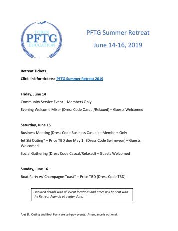 PFTG Summer Retreat 2019 Informational