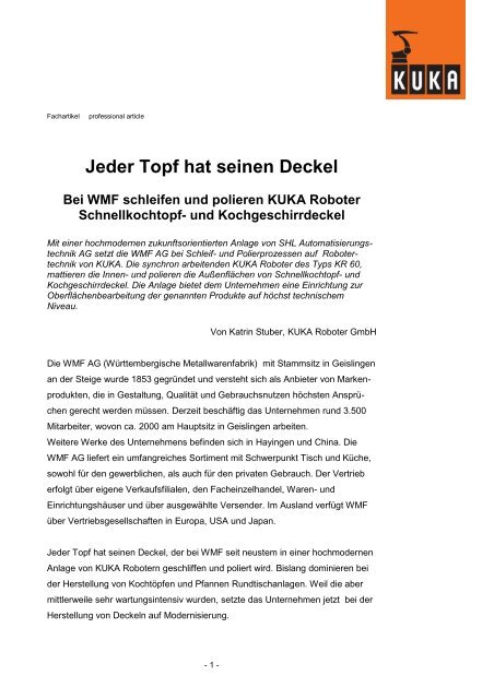 Jeder Topf hat seinen Deckel Bei WMF schleifen und polieren KUKA ...