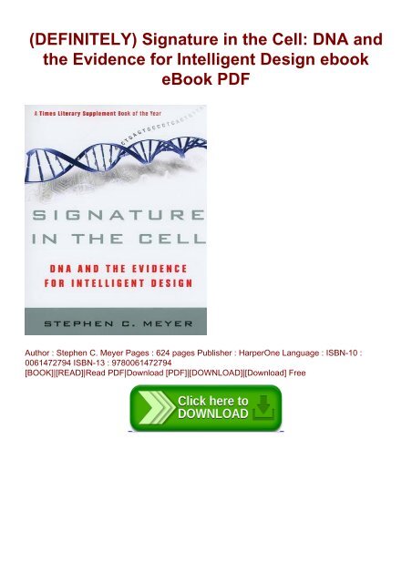 (DEFINITELY) Signature in the Cell: DNA and the Evidence for Intelligent Design ebook eBook PDF