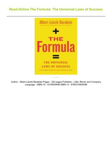 Read.Online The Formula: The Universal Laws of Success