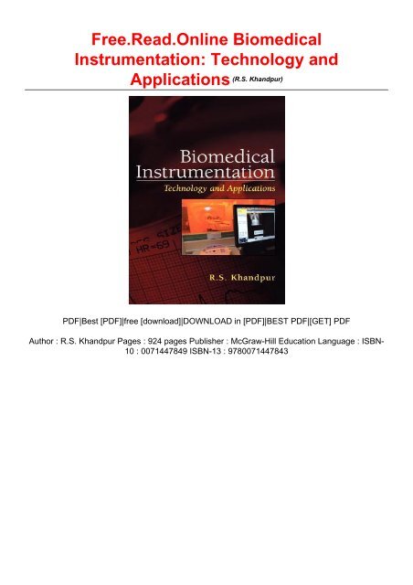 Free.Read.Online Biomedical Instrumentation: Technology and Applications