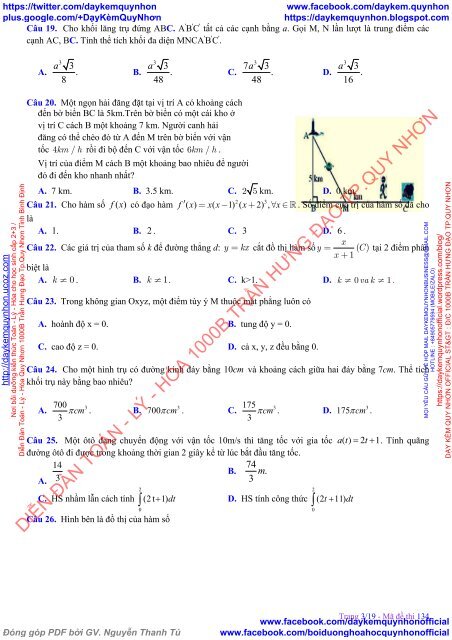 Bộ đề thi thử THPTQG 2019 - Môn Toán, Sinh, Hóa - Cả nước - Có lời giải chi tiết (Lần 10) ( 21 đề ngày 19.03.2019 )