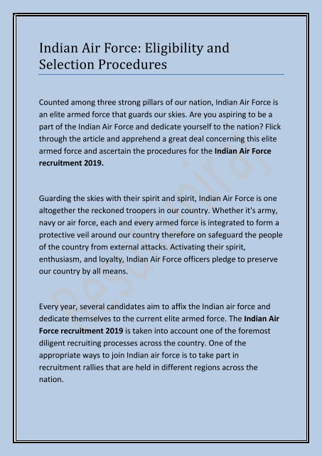 Indian Air Force: Eligibility and Selection Procedures