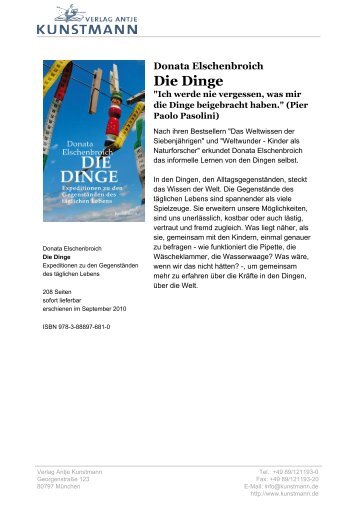 Donata Elschenbroich Die Dinge - Verlag Antje Kunstmann GmbH