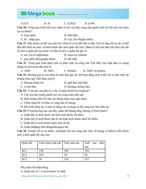 Tuyệt Đỉnh Luyện Đề THPT Quốc Gia môn Toán, Lý, Hóa, Sinh, Anh - Mega book