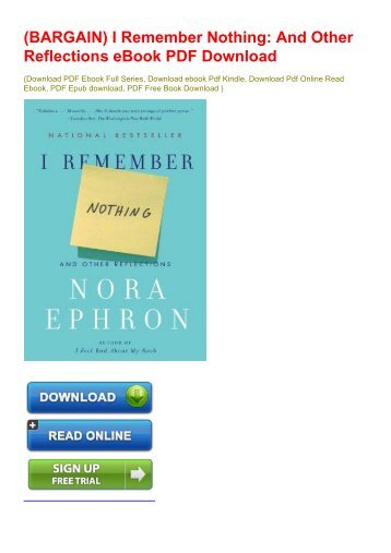 (BARGAIN) I Remember Nothing: And Other Reflections eBook PDF Download