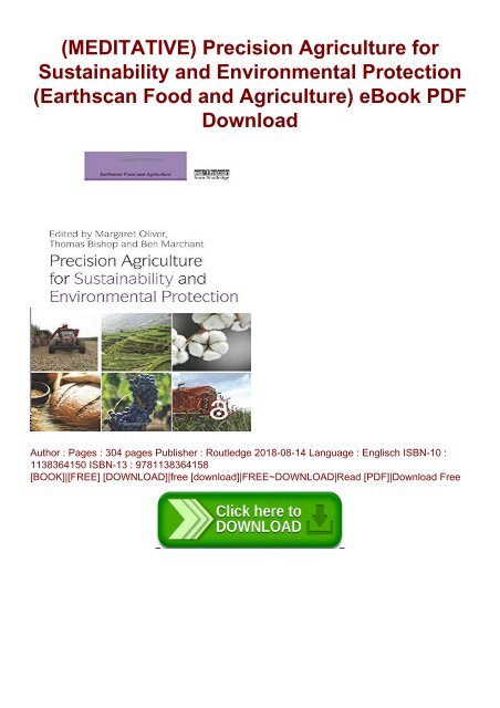 Meditative Precision Agriculture For Sustainability And Environmental Protection Earthscan Food And Agriculture Ebook Pdf Download