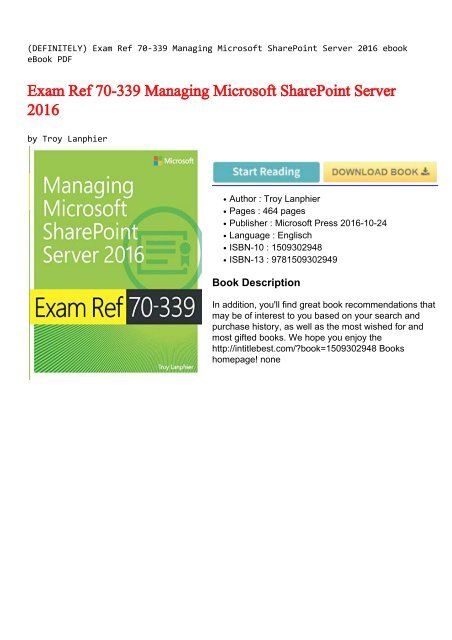 (DEFINITELY) Exam Ref 70-339 Managing Microsoft SharePoint Server 2016 ebook eBook PDF