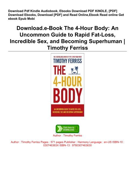 Download E Book The 4 Hour Body An Uncommon Guide To Rapid Fat Loss
