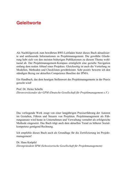 Geleitworte Handbuch Projektmanagement - 