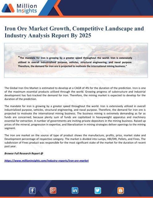 Iron Ore Market Growth, Competitive Landscape and Industry Analysis Report By 2025