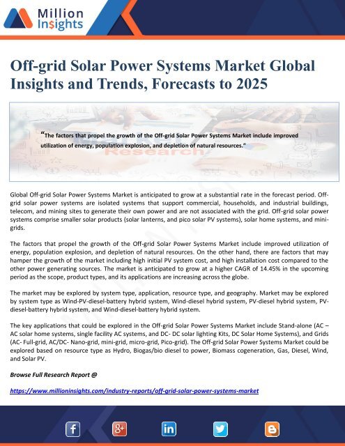 Off-grid Solar Power Systems Market Global Insights and Trends, Forecasts to 2025