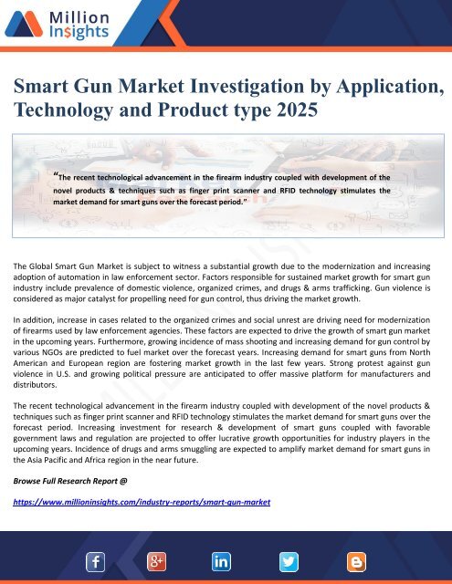 Smart Gun Market Investigation by Application, Technology and Product type 2025