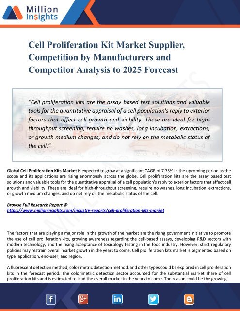 Cell Proliferation Kit Market Key Players, Industry Overview, Supply and Consumption Demand Analysis to 2025