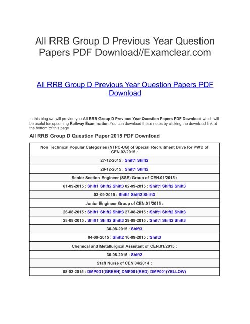 All Rrb Group D Previous Year Question Papers Pdf Download All Rrb Group D Previous Year Question Papers Pdf Download