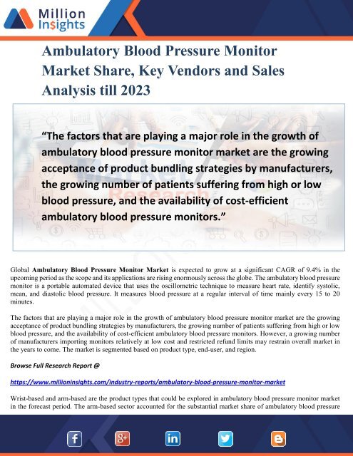 Ambulatory Blood Pressure Monitor Market Share, Key Vendors and Sales Analysis till 2023