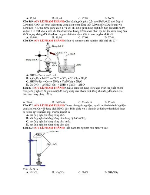 1156 câu lý thuyết tổng hợp hóa vô cơ trong kì thi THPT Quốc Gia 2019