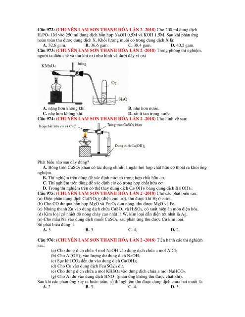 1156 câu lý thuyết tổng hợp hóa vô cơ trong kì thi THPT Quốc Gia 2019