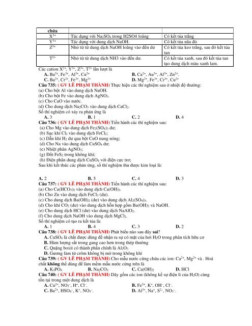 1156 câu lý thuyết tổng hợp hóa vô cơ trong kì thi THPT Quốc Gia 2019