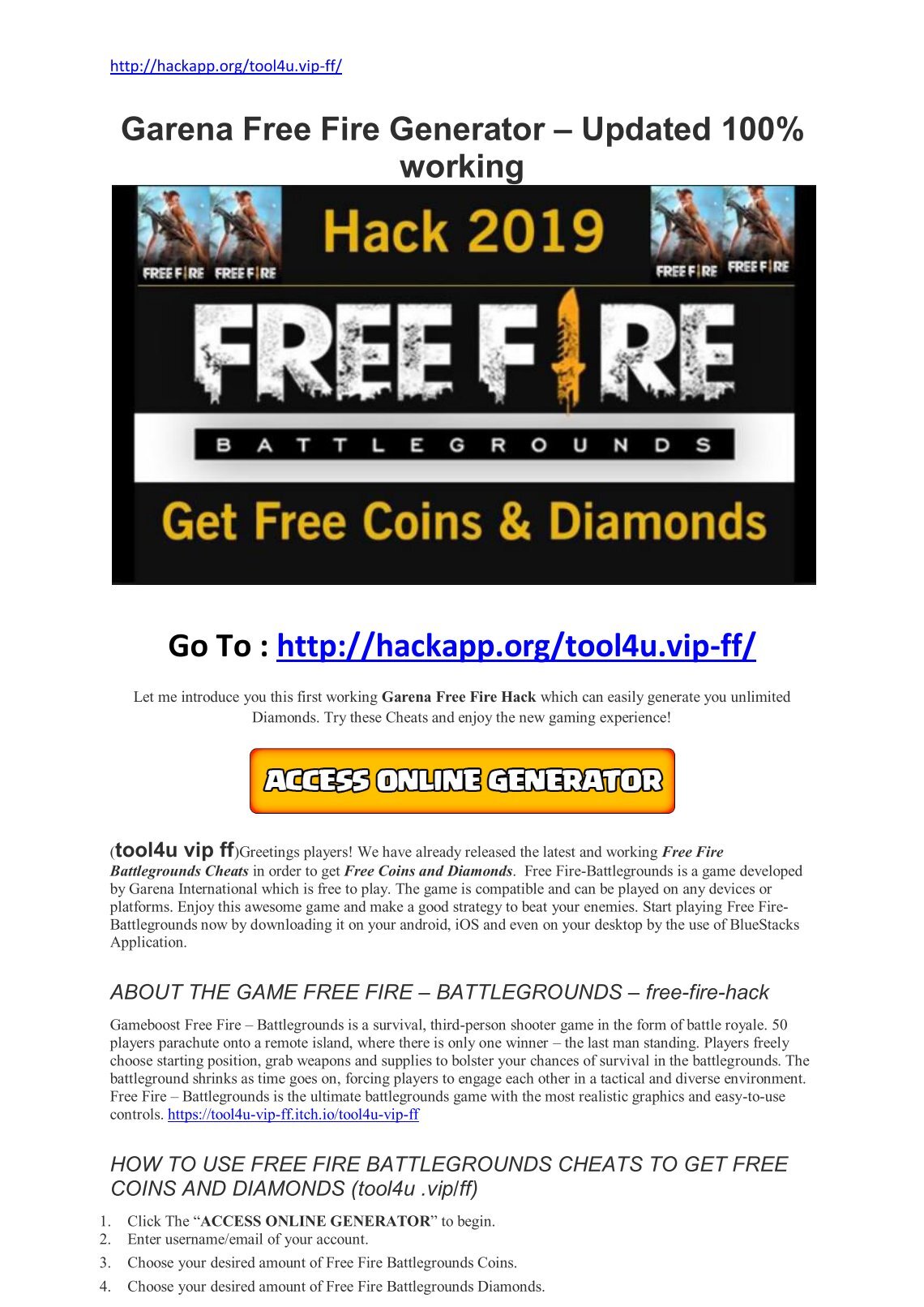 [ Diamonds Generator ] 99,999 Toolfire.Xyz Garena Free Fire Unlimited Health Hack Download