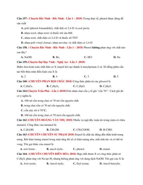 1556 câu lý thuyết Sự điện li, Ancol Phenol, Dẫn xuất Halogen, Cacbon Silic, Nito Photpho, Hidrocacbon, Andehit Xeton Axit cacboxylic, Đại cương về kim loại