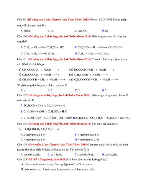 1556 câu lý thuyết Sự điện li, Ancol Phenol, Dẫn xuất Halogen, Cacbon Silic, Nito Photpho, Hidrocacbon, Andehit Xeton Axit cacboxylic, Đại cương về kim loại
