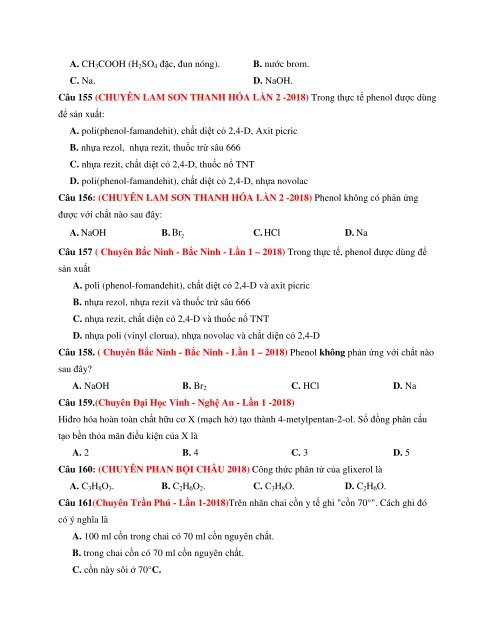 1556 câu lý thuyết Sự điện li, Ancol Phenol, Dẫn xuất Halogen, Cacbon Silic, Nito Photpho, Hidrocacbon, Andehit Xeton Axit cacboxylic, Đại cương về kim loại