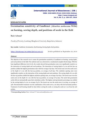 Germination sensitivity of Candlenut (Aleurites moluccana Willd) on burning, sowing depth, and positions of seeds in the field