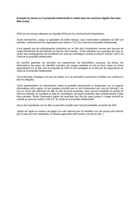 Exempledeclausesurlapropriétéintellectuelleàmettredansles