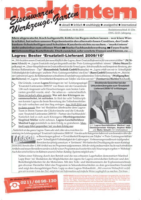 Lagros: Bester 'Ersatzteil-Lieferant 2009/10' - Lagros GmbH