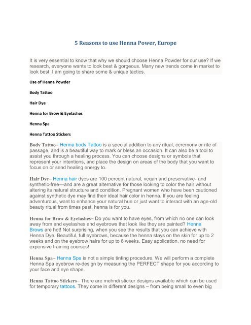 5 Reasons To Use Henna Power Europe