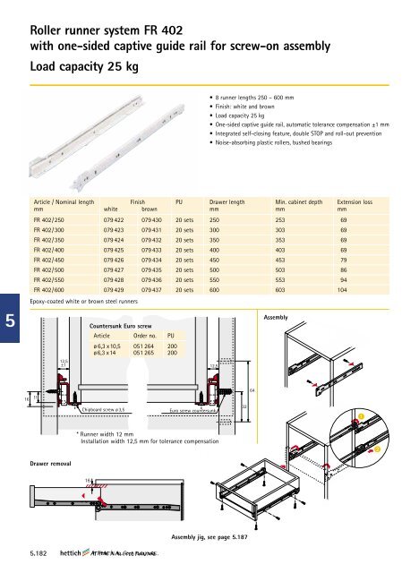 Roller runner system FR 402 with one-sided captive guide ... - Hettich