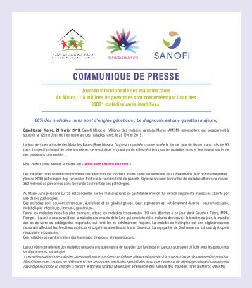 Journée des maladies rares dossier de presse Alliance  Maladie Rares Maroc (AMRM)  Sanofi