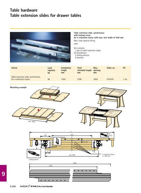 Table hardware Table extension slides for drawer tables - Hettich