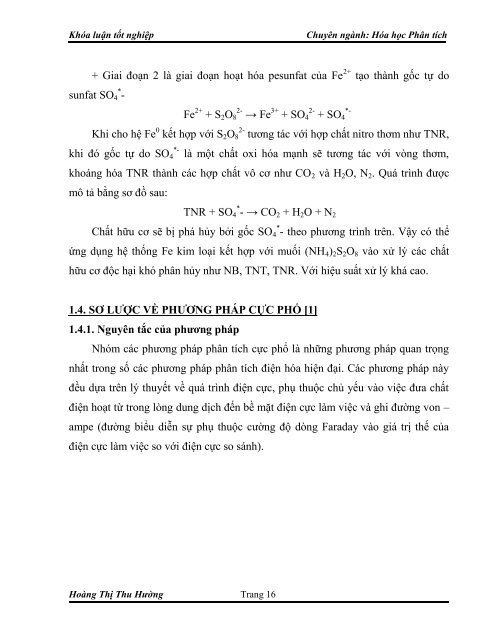 Nghiên cứu quá trình xử lý 2,4,6-trinitro toluen (TNT) trong nước thải bằng sắt kim loại kết hợp muối amoni pesunfat