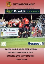  Sittingbourne v Hythe Town, 23rd March 2019