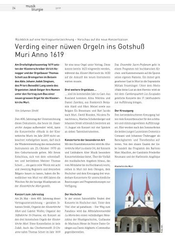 Musik und Liturgie Nr. 2//2019: Verding einer nüwen Orgeln ins Gotshuß Muri Anno 1619