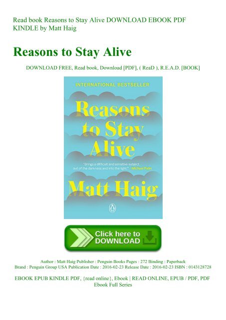 Read book Reasons to Stay Alive DOWNLOAD EBOOK PDF KINDLE by Matt Haig