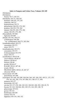 Index to Fungous and Lichen Taxa, Volumes 101-109 ... - Mycotaxon