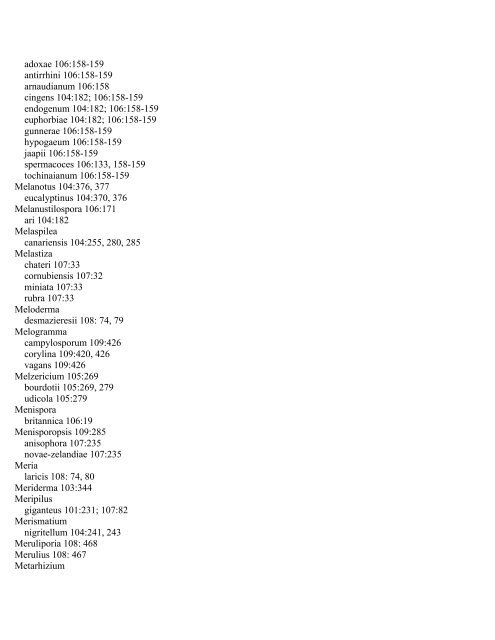 Index to Fungous and Lichen Taxa, Volumes 101-109 ... - Mycotaxon