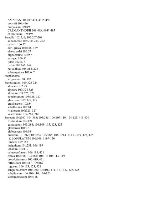 Index to Fungous and Lichen Taxa, Volumes 101-109 ... - Mycotaxon