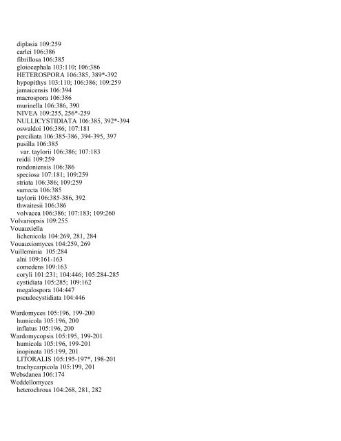 Index to Fungous and Lichen Taxa, Volumes 101-109 ... - Mycotaxon