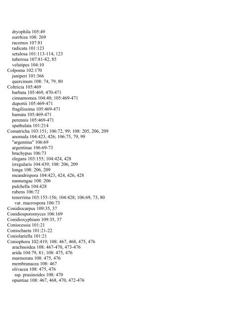 Index to Fungous and Lichen Taxa, Volumes 101-109 ... - Mycotaxon