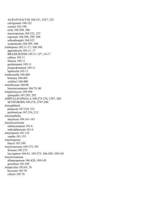 Index to Fungous and Lichen Taxa, Volumes 101-109 ... - Mycotaxon