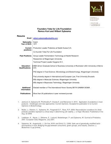 Life Kort Founders Yoba for Life Foundation Resume Remco Kort Life Kort