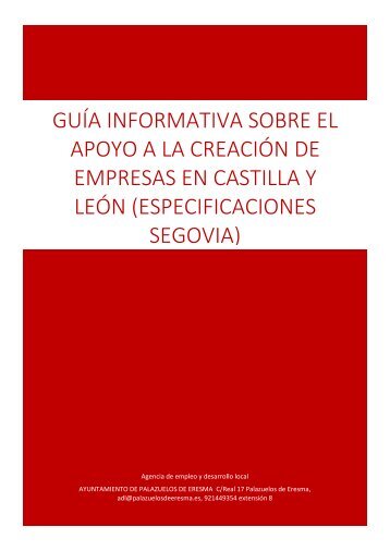 Guía informativa "Apoyo en CyL a la creación de empresas (especificaciones Segovia)