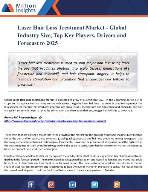 Laser Hair Loss Treatment Market Top Manufacturers, Growth, Trends, Competitive Landscape, Price and Forecasts to 2025